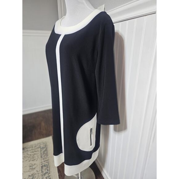 Joseph Ribkoff Sz 12 Black White Silhouette Fit Sleeves Mod Party Dress - Picture 4 of 14